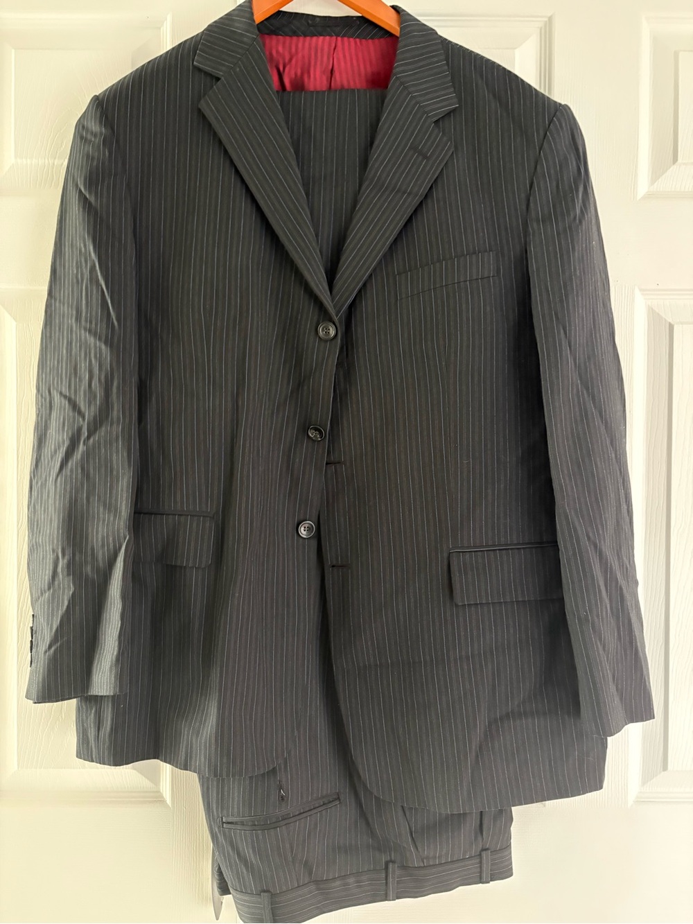 Men's Charcoal Pinstripe Suit - Tailored 3-Button Jacket and Trousers